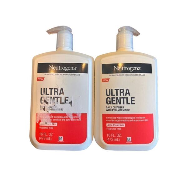 2 Neutrogena ultra gentle daily cleanser pump bottles 16oz each acne prone skin - Picture 1 of 2